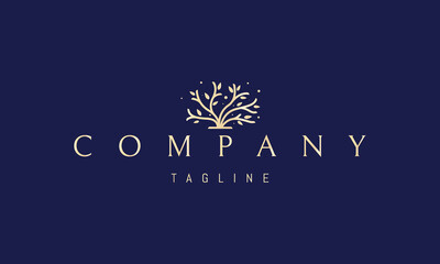 Vector golden logo on which an abstract image of a dense deciduous bush.