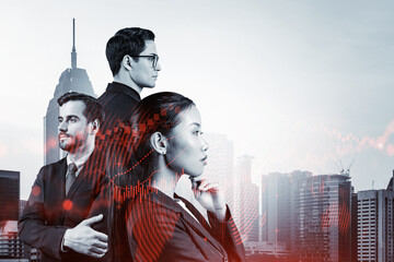 Group of business colleagues in suits as a part of multinational corporate team working on...