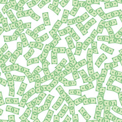 Dollar banknotes randomly falling seamless pattern. Wrapping background with USA currency signs. Financial abstract repeating texture. Stylized vector eps8 illustration.