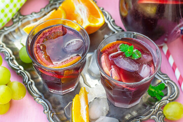 Spanish drink Sangria with red wine and fruit