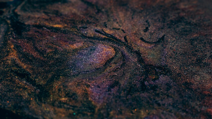 Ink background. Abstract colorful design. Creative paint mixture. Dirty black soil effect