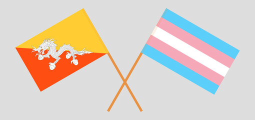 Obraz premium Crossed flags of Bhutan and Transgender Pride. Official colors. Correct proportion