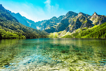 Tatra National Park in Poland. Famous mountains lake Morskie oko or sea eye lake In High Tatras. Five lakes valley © Zedspider