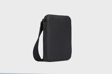 Men's black leather business document shoulder bag. Small laptop briefcase diplomat purse for men,...