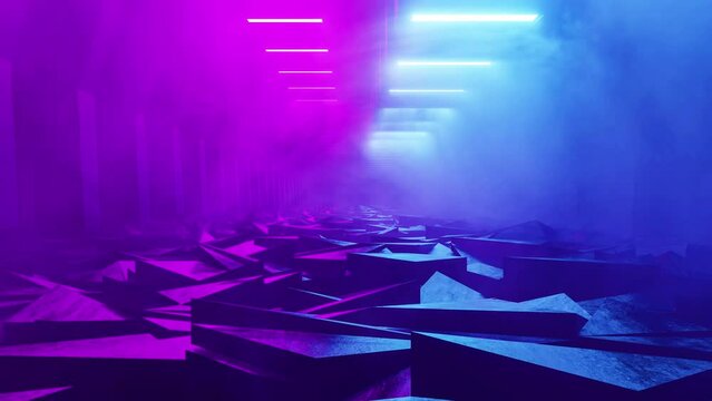 3d animation, futuristic conceptual world, fluorescent neon lights, science background, extraterrestrial terra incognita landscape, virtual reality, 4k cycled loop video, rendering, modern design.