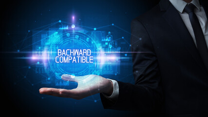 Man hand holding digital technology concept