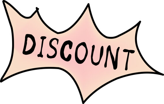 DISCOUNT WORD in loud speak bubble commic style discount emplem in pck color