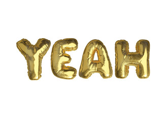 GOLD air balloon word YEAH on transparent background