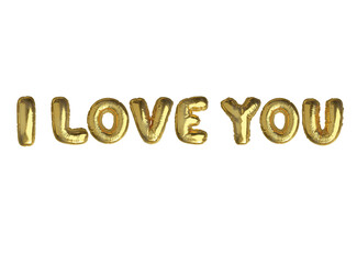 Gold air balloon word I LOVE YOU on transparent background