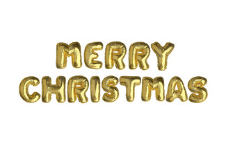 Gold air balloon word MERRY CHRISTMAS on transparent background