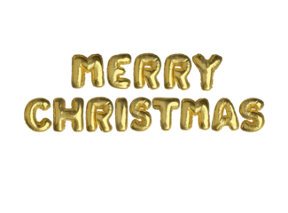 Gold air balloon word MERRY CHRISTMAS on transparent background