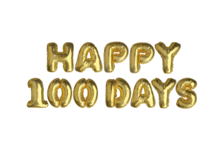 Gold air balloon word HAPPY 100 DAYS on transparent background