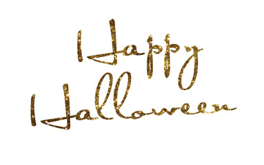 Gold glitter isolated hand writing word HAPPY HALLOWEEN on transparent background