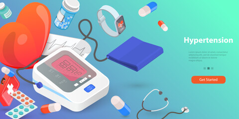 3D Vector Conceptual Illustration of Hypertension, Medical Examination or Checkup