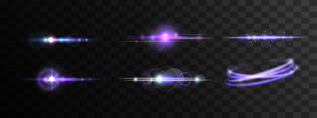 Vector Glowing sun beam with lensflare. Purple light flash - 531501676