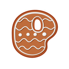 Gingerbread alphabet. Creative gingerbread typography design. Biscuit traditional decorative alphabet. Christmas Cookie font. Letter P.