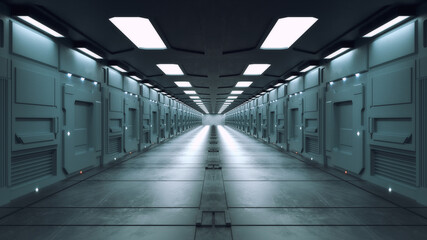 3d render. Futuristic corridor interior design