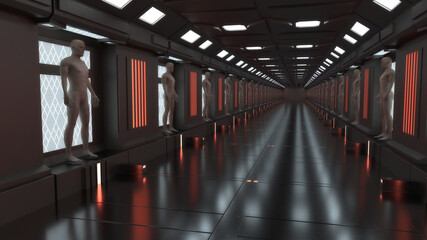 3d render. Futuristic corridor interior design