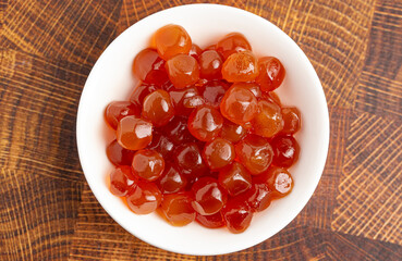 Bowl of Caramel Tapioca Pearl Balls Used in Boba Tea