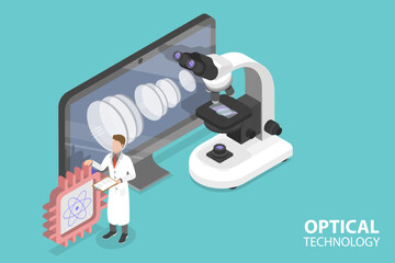 3D Isometric Flat Vector Conceptual Illustration of Optical Technology, Science and Research