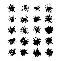 Abstract ink prints collection. Set of formless imprints, stains, splashes and spots. Black inky blots similar to viruses or bacteria. Pack of shapeless silhouettes. EPS8 vector illustration.