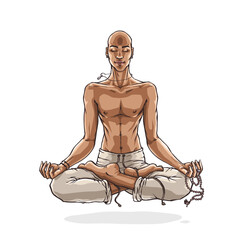 Meditating man. Vector illustration of a person practicing deep meditation.