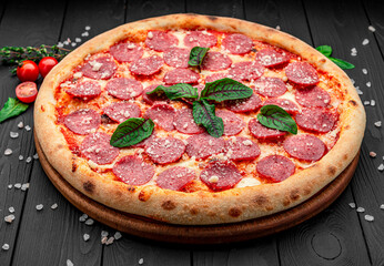 Italian pizza pepperoni with salami