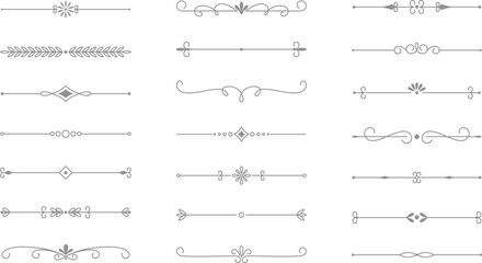 Classic line separators. Flourishes decorative dividers, book embellishment decoration ornaments, vintage vector text calligraphic boarders - obrazy, fototapety, plakaty