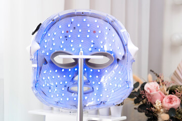 Skin rejuvenation led facial mask for beautiful healthy skin. Light therapy, anti age, beauty and skin care.