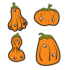 Funny Halloween cartoon pumpkin vector set