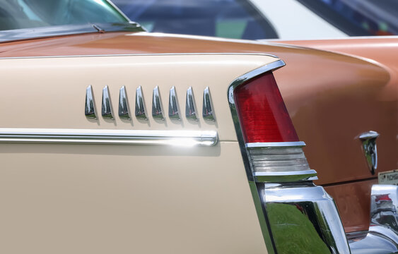 Tail lamp of the classical muscle car at traditional Sunday Cruise in Milford, Michigan, USA
