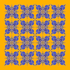 seamless pattern with blue flowers on the yellow background for fabric, wallpaper, notebooks, textiles, pillows, gift paper 