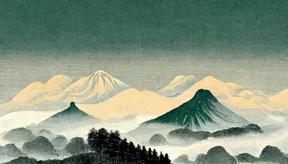 Rolgordijnen Abstract art of mountain landscape watercolor ink style, Japan nature background. 3D illustration. © Bisams