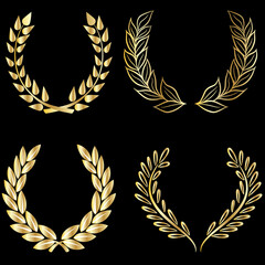 Illustration vector set of Laurel wreath with gold gradient. for navy or military design.