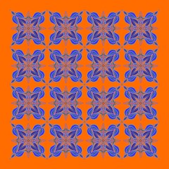 Blue seamless pattern on the orange background . Illustration for the fabric, textiles, pillows, gift paper, 