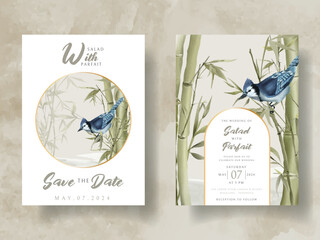 wedding invitation card set with hand drawn bamboo illustration