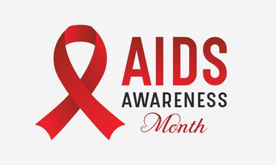 U.S. AIDS Awareness Month, observed on every October. Realistic red ribbon symbol. Template for banner, card, background.