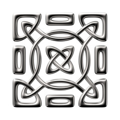 Celtic silver knots, braid and pattern. 3d illustration