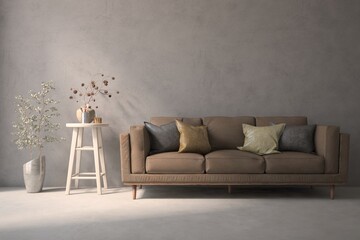 Living room with sofa. Scandinavian interior design. 3D illustration