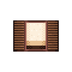 Wood window pixel art. Vector illustration.