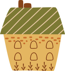 PNG, transparent Cottage countryside Cute house hand drawing Rural building with garden flowers. Autumn landscape isolated elements. Fall illustration village and garden icons. Cute fall childish