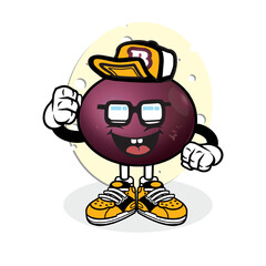 Mangosteen cute characters with kawaii faces cartoon illustration, doodle character.