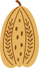 Cute autumn pumpkin PNG. Halloween Pumpkin. Autumn pumpkin harvest festival. Thanksgiving Day graphic element isolated. Fall Pumpkin decorated flowers, leaves. Illustration. 