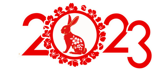Chinese New Year of the Rabbit 2023, Zodiac sign for greeting card, invitation, posters, brochure, calendar, flyers, banners, on transparent background Png