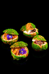 Mini snacks Cold appetizer with salmon Snacks for catering