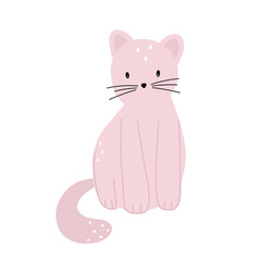 Cute cat, fluffy cat vector illustration in flat style