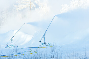 system for creating snow on the slope of a ski resort, artificial snow and its spraying