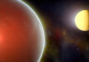 Exoplanet, deep space, planet with life, space illustration,  alien world