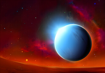 Exoplanet, deep space, planet with life, space illustration,  alien world