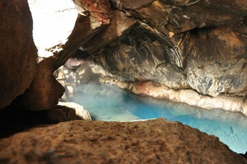 Scenic view of Grjotagja cave in Iceland